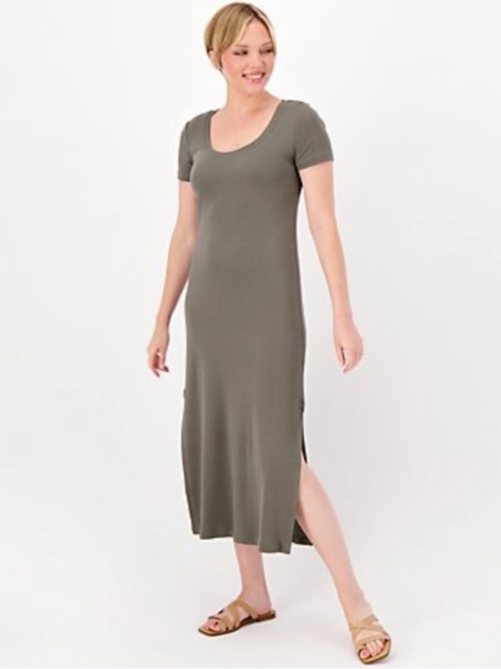 BareFoot Dreams Malibu Collection Cotton Rib Dress Olive Branch NWT Size Small